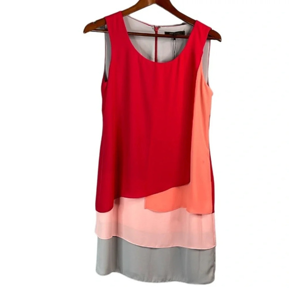 BCBGMAXAZRIA NWT Haley Chiffon ColorBlock Burnt Poppy Draped Dress Size 2 - Picture 2 of 12